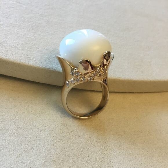 Gold Statement Cocktail Ring with White Opal Stone - Picture 3 of 11